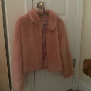 Pink faux fur jacket for girls, XL